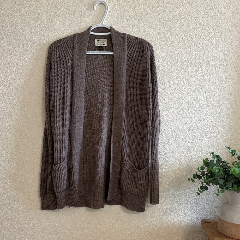 Say What? Brown Open-Front Cardigan